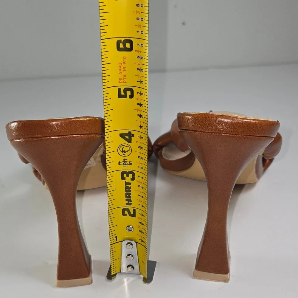 Kayleen Tan Brown Square Toe Padded Thong‎ Heeled Sandals Size 10